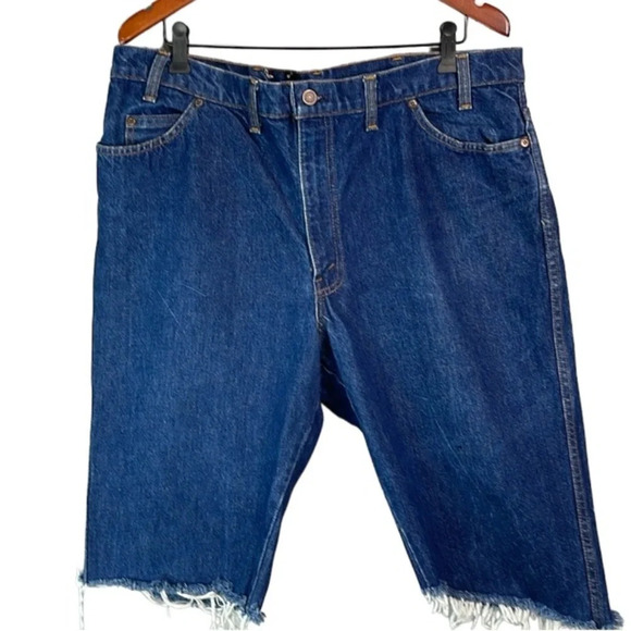 GWG Vintage 80s Upcycled Cutoff Jean Shorts Blue Dark Wash Denim Fray Raw Hem 42 - Picture 2 of 9